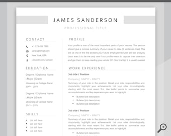 RESUME TEMPLATE Word. Professional Resume Template. Minimalist Executive. CV template free. Resume Template Bundle. Curriculum Vitae