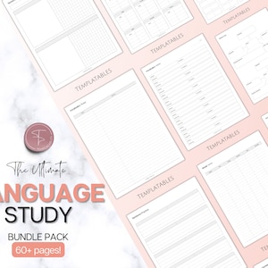 Language Learning Planner, Study Korean, Japanese, Spanish, French, English, Language Templates, Trackers, Notebook, Student Vocab Workbook