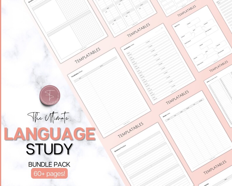 Language Learning Planner, Study Korean, Japanese, Spanish, French, English, Language Templates, Trackers, Notebook, Student Vocab Workbook