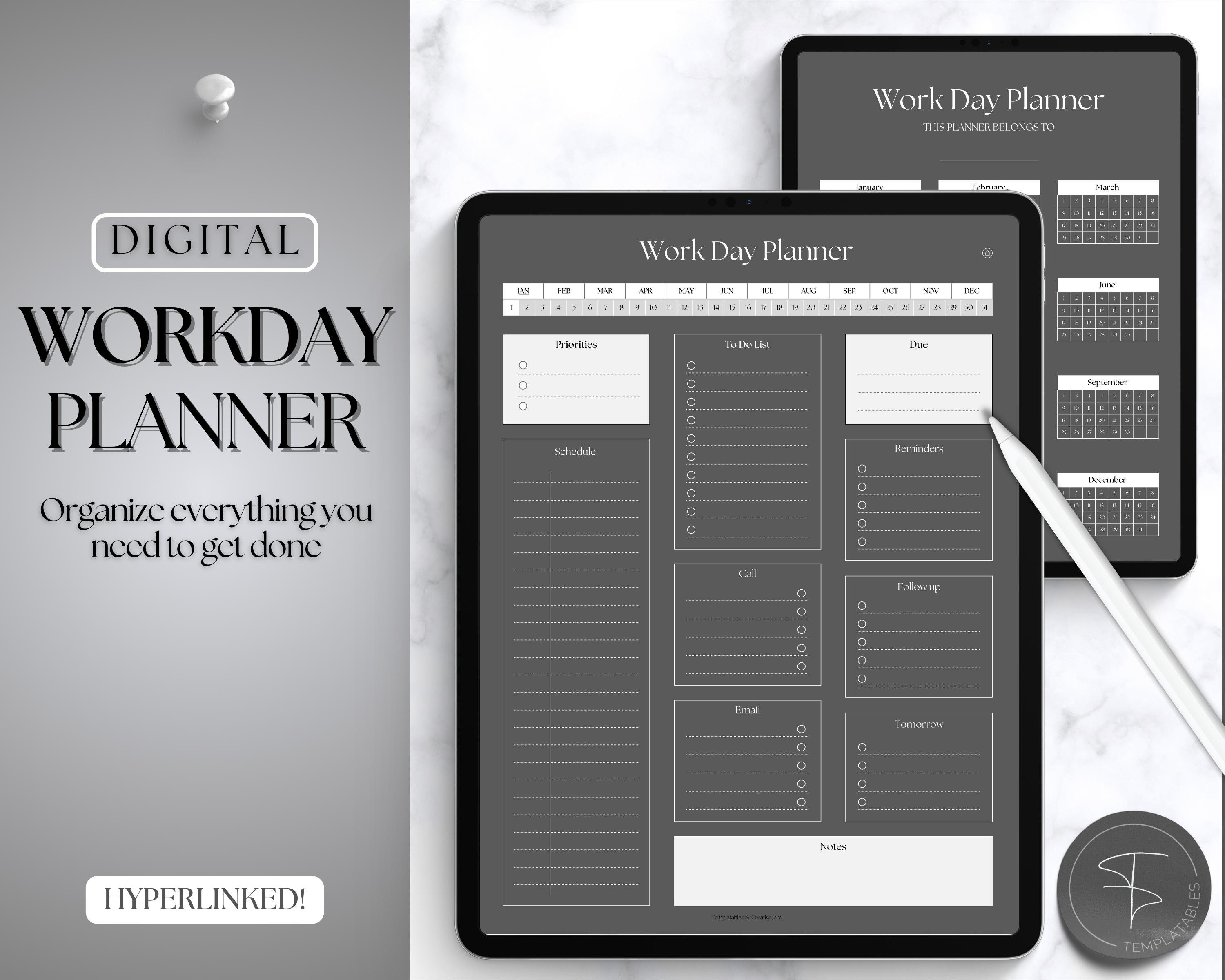 Work Planner Calendar On Computer Work Planner, Digital Planner, Work Day Organizer, Daily Planner, Work ...