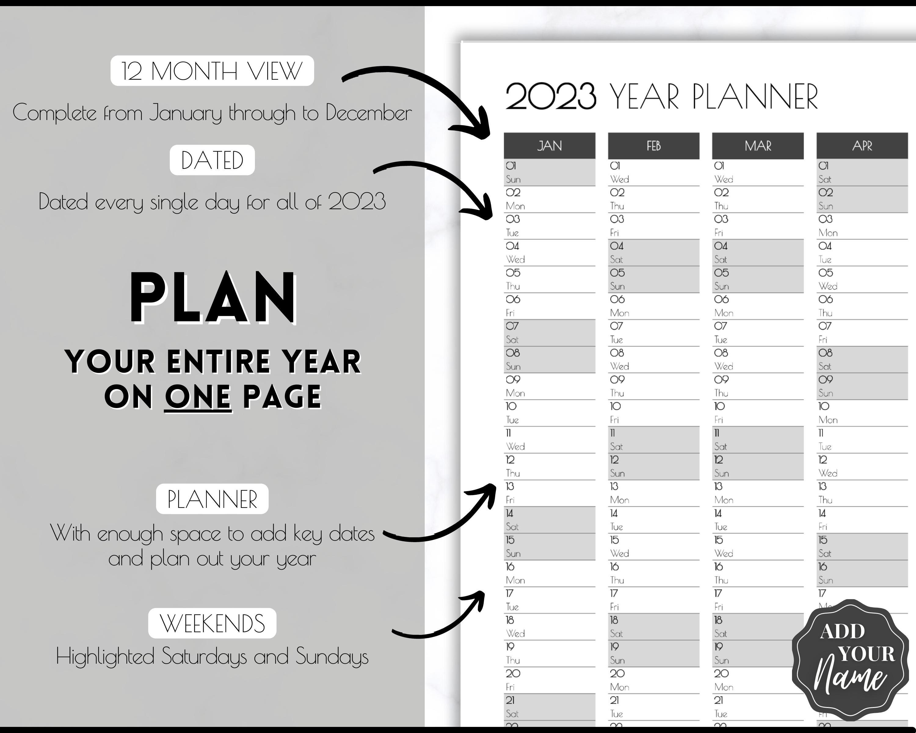 Printable 2023 Wall Calendar Large Yearly Calendar Etsy Hong Kong