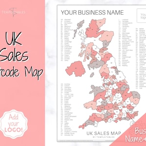 BEWERKBARE Britse verkoopkaart, zakelijke postcode verkoopkaart, kleur in kaart, Etsy Tracker, postcode, afdrukbare verkoopkaart, kleurplaat, PNG Procreate
