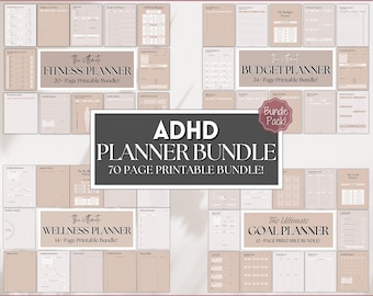 75+ pg ADHD Planner Bundle, Printable ADHD Life Planner, ADHD Symptom Tracker, Brain Dump Template, Self Care, Goal, Fitness, Budget