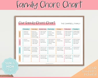 Colorful Family Chore Chart, Editable Family Planner Printable, Weekly Family Schedule, Family Calendar, Command Center, Household Kid Adult