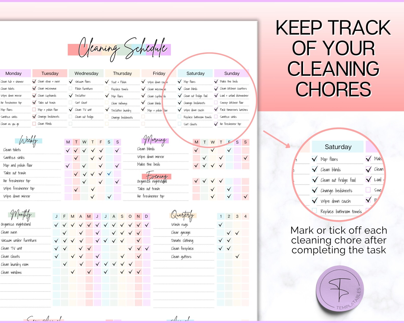 COLORFUL Cleaning Schedule, EDITABLE Cleaning Checklist, Cleaning ...