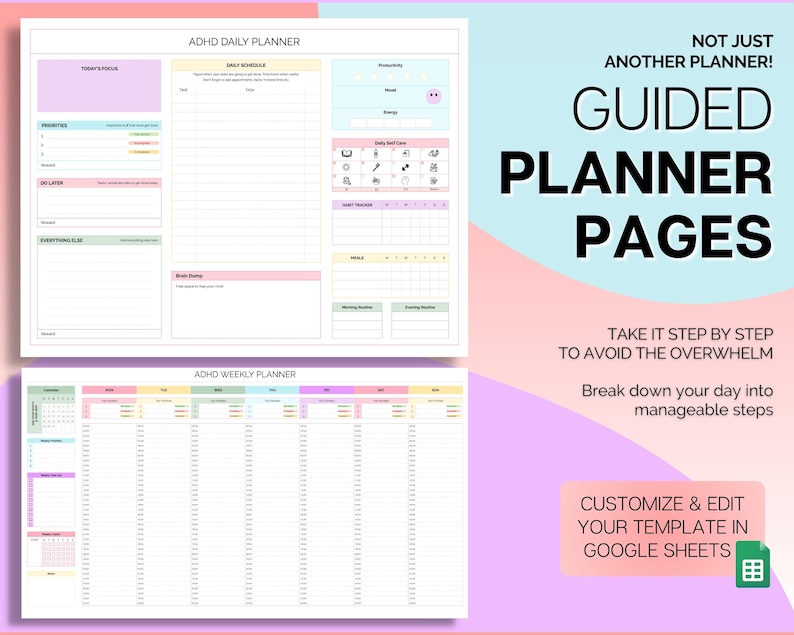 EDITABLE ADHD Digital Planner, Daily Planner Spreadsheet, Neurodivergent, Brain Dump, To Do List, Cleaning, Symptom Tracker, Google Sheets image 4