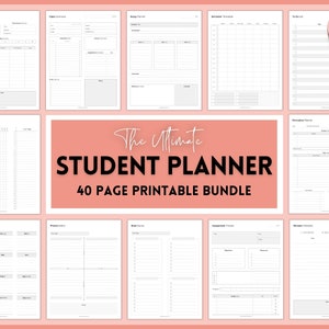 Zestaw do druku Student Planner, 40+ stron Planer nauki, Akademicki, Projekt, Produktywność, Egzamin, Zadanie domowe, Uniwersytet, College 2023