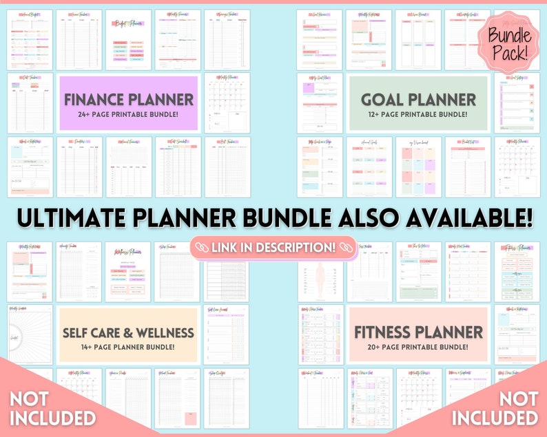 Goal Planner BUNDLE, 2024 Goals Tracker, SMART Goal Setting Kit, New Year, Monthly Habits Reflections, Productivity, Vision Board Printables image 10