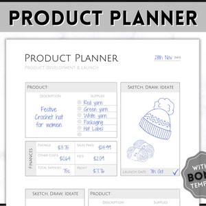 Product Planner Template, Small Business Plan, Printable Product Launch, Pricing, Packaging, Costs, Supplies, Inventory, Etsy Seller Listing image 1