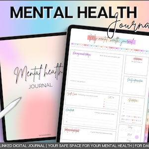 Digital Mental Health Journal, Self Care Digital Planner, Therapy, Anxiety, Gratitude, Mood Tracker, Digital Journal Prompts, GoodNotes iPad