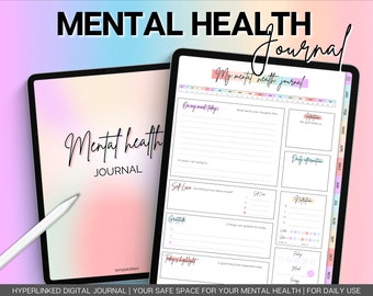Mental Health Journal, Digital Planner, Self Care, Therapy, Anxiety, Gratitude, Mood Tracker, Digital Journal Prompts, GoodNotes iPad