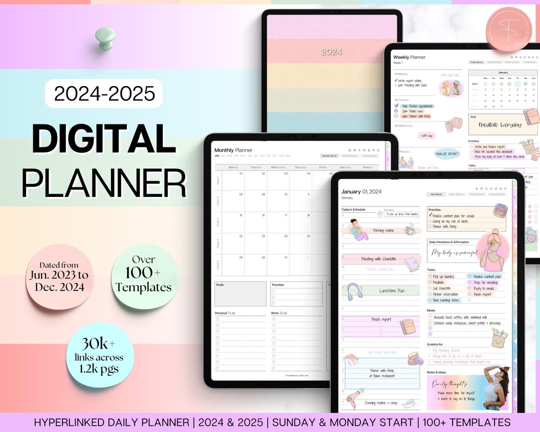 2024 2025 Digital Planner, Daily, Weekly, Monthly Planner, iPad Planner