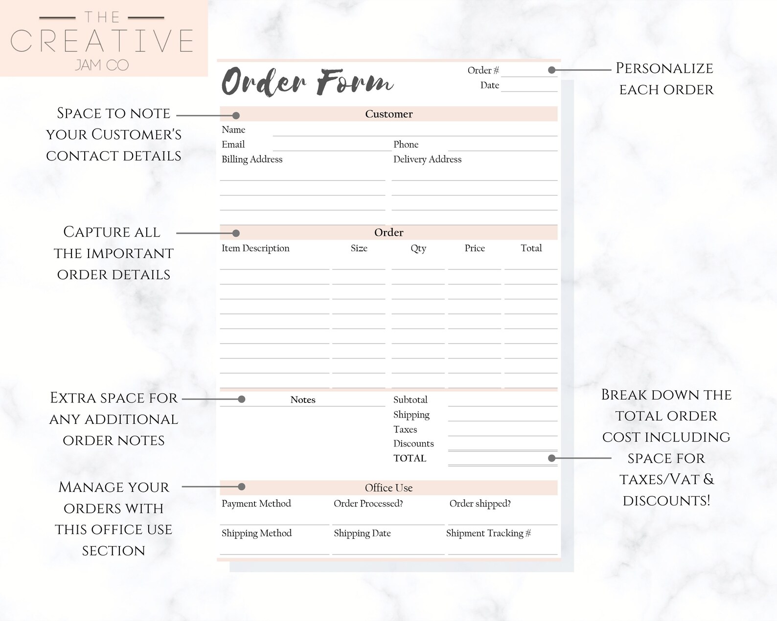 ORDER FORM Invoice Template EDITABLE Custom Receipt