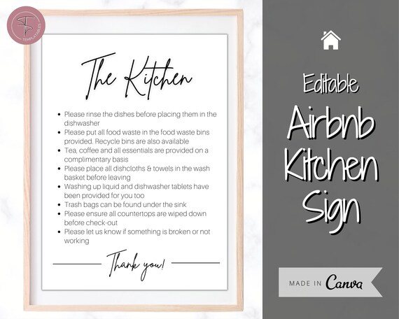 Airbnb Sign Editable Kitchen Rules Template House Rules | Etsy