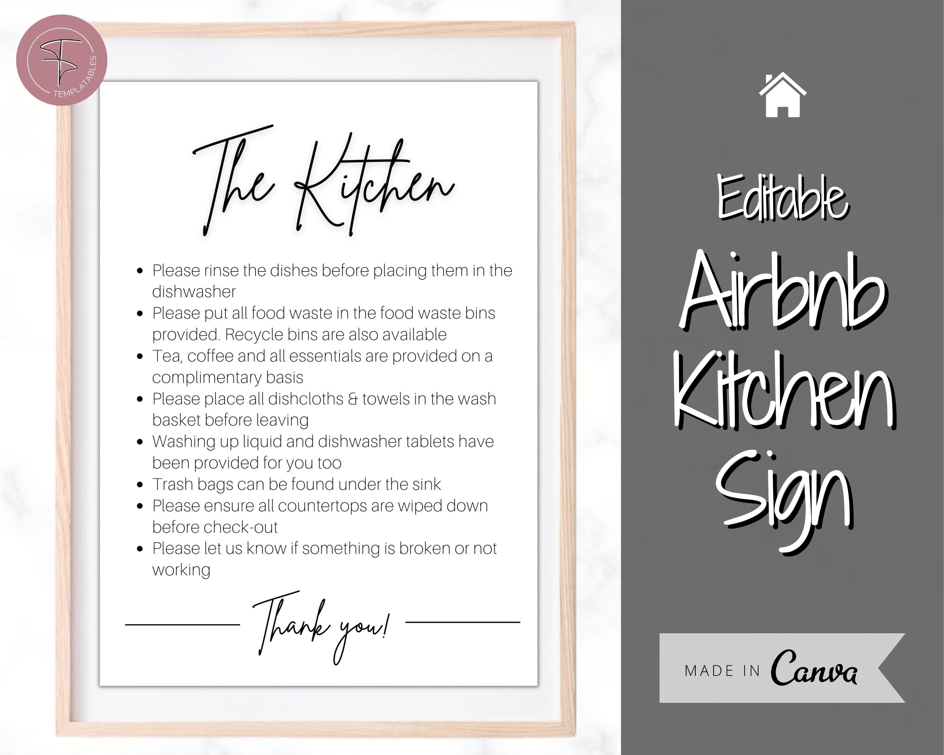 Editable Airbnb Sign Kitchen Rules Template House Rules Etsy Canada