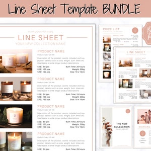 Line Sheet for Wholesale. Price List Template, Editable Candle Template Catalog, Seller shop, Product Sales Sheet, Canva Linesheet Catalogue