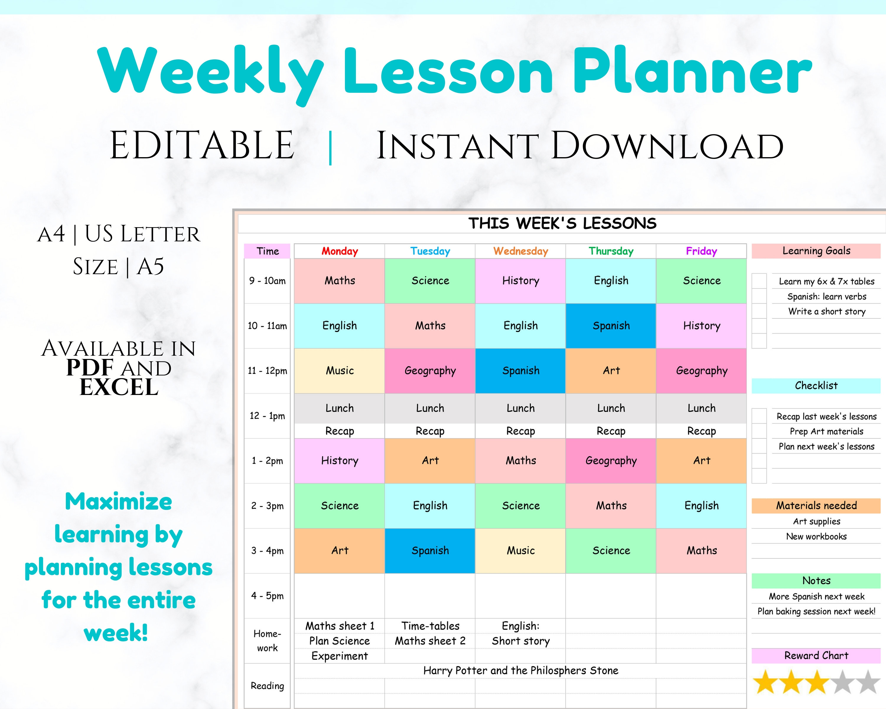 EDITABLE Weekly Homeschool LESSON PLANNER Home Schooling Etsy EDITABLE Weekly Homeschool LESSON PLANNER Home Schooling Etsy
