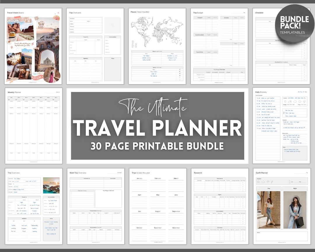 Travel Planner Printable, 30 Travel Templates, Trip Planner, Vacation ...