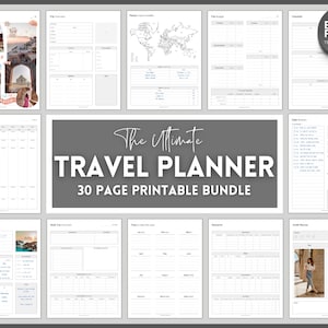 Travel Planner Printable, 30 Travel templates, trip planner, vacation planner, roadtrip travel diary, holiday notebook journal, packing list
