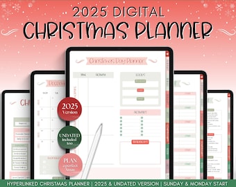 Digital Christmas Planner, 2025 Holiday Digital Planner, Xmas Party, Gift, Checklist, To Do List, Budget, Food Menu, GoodNotes, iPad Planner
