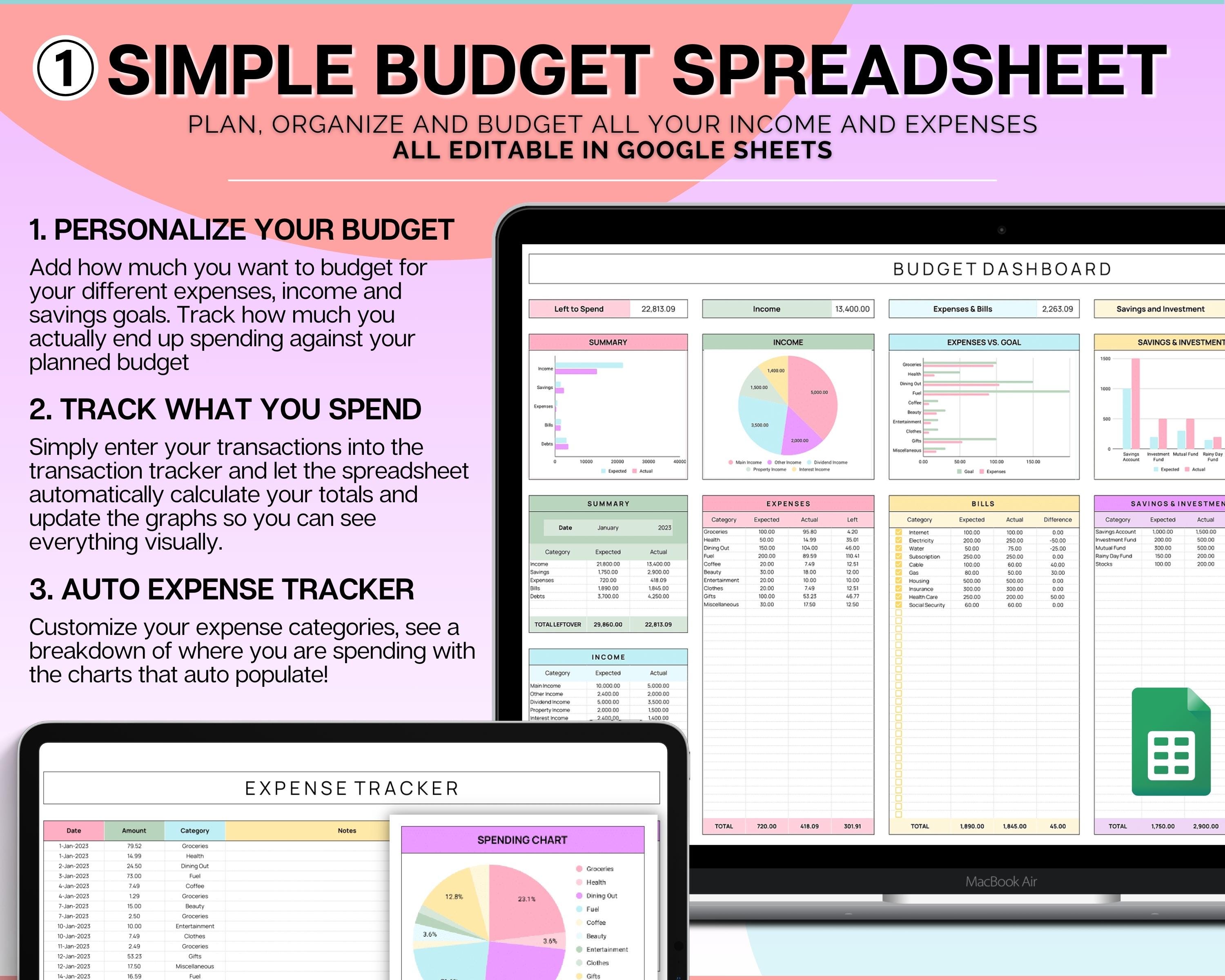 ALL IN ONE Budget Spreadsheet Bundle! Monthly Budget Planner, Debt ...