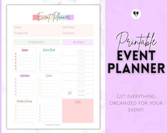 Druckbare Event Planner Vorlage, Party Planer, Geburtstag, Hochzeit, Braut, Budget, lädt ein, Event Plan Set, Party Organizer, Letter, A5 A4
