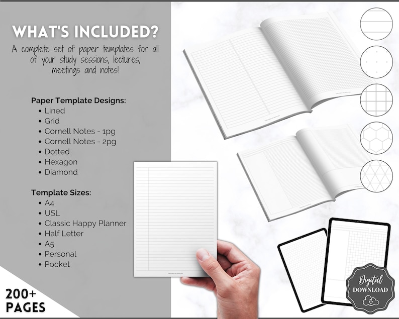 Grid Line Dot Paper Printables Note-taking Templates Graph - Etsy UK