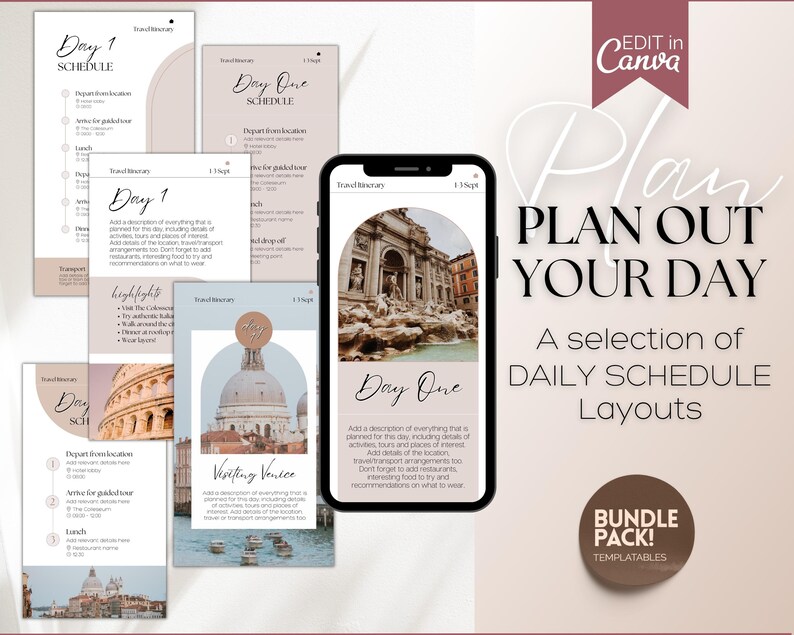 MOBILE Travel Itinerary Template, Digital Travel Guide, Weekend Trip Itinerary, Birthday, Girls trip, travel agent planner, Canva template image 4