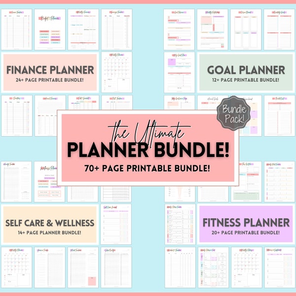 Ultimate PLANNER BUNDLE! Printable Goal Planner, Finances & Budget Planner, Fitness Planner, Self Care Journal, Life, Health