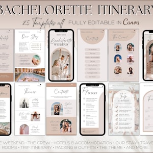 Planificador de fin de semana de despedida de soltera, plantilla de itinerario de despedida de soltera editable, viaje de chicas, Miami, Vaquera, Invierno, Disco, Trajes, Plantilla Canva