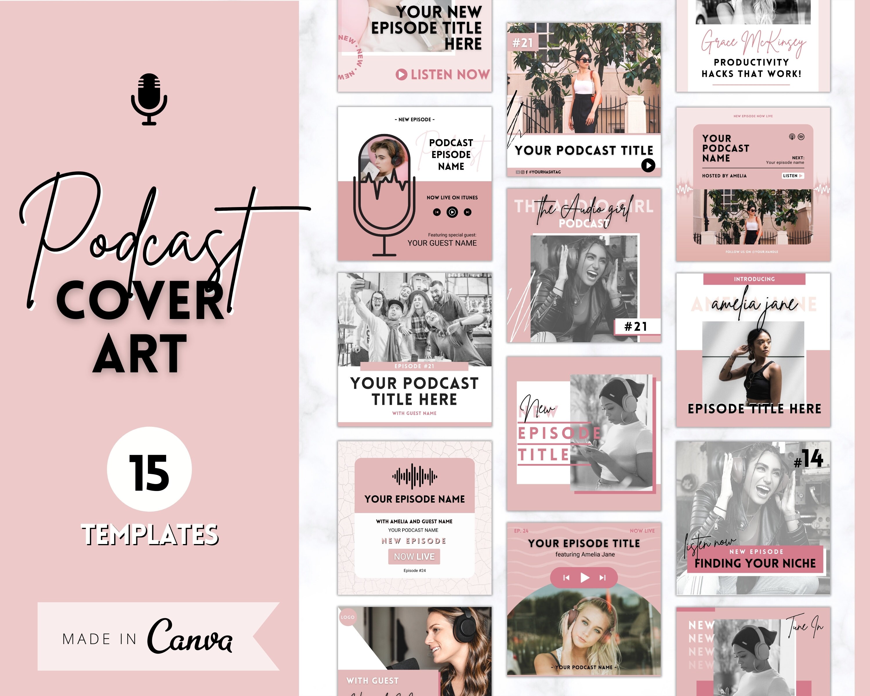 15 Editable Podcast Cover Art Templates Podcast Canva BUNDLE Etsy UK