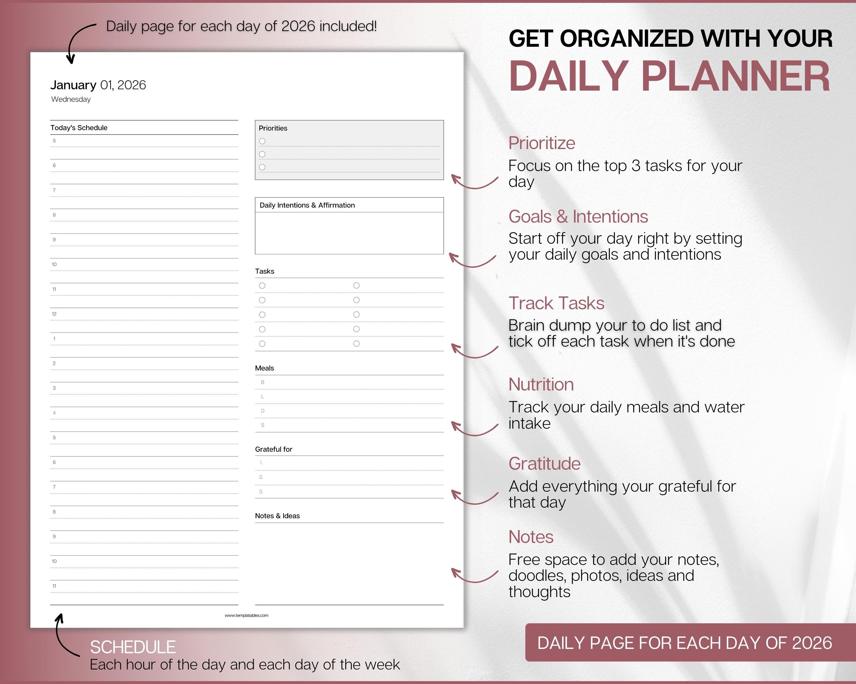 2026 Planner, DATED 2026 Printable Planner, Daily, Weekly, Monthly