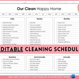 EDITABLE Cleaning Planner, Cleaning Checklist, Cleaning Schedule, Weekly House Chores, Adhd Clean Home, Monthly, Household Planner Printable