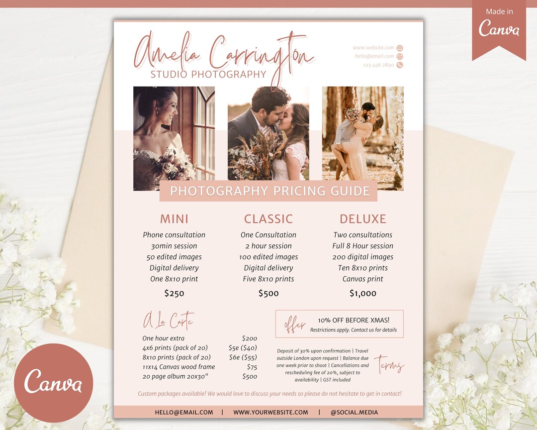 Photography Rates Per Hour Brochure.pdf Full Page Photography Pricing Guide Template, Price List, Photo Session ...
