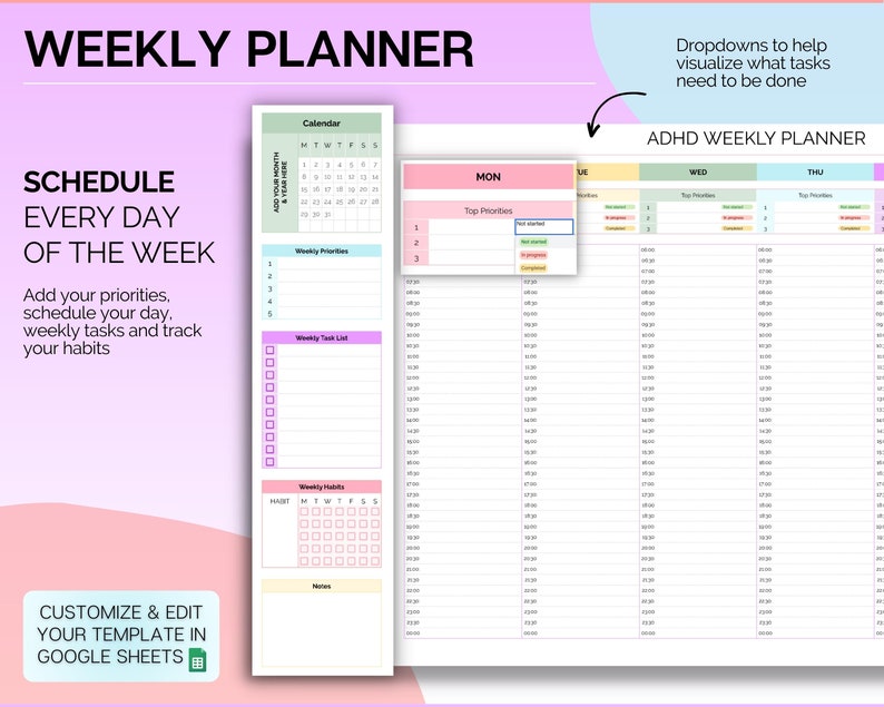 EDITABLE ADHD Digital Planner, Daily Planner Spreadsheet, Neurodivergent, Brain Dump, To Do List, Cleaning, Symptom Tracker, Google Sheets image 5