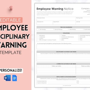 Employee Disciplinary Form, EDITABLE Warning Notice, Small Business Forms, Human Resources, Employee Write Up, HR Performance Discipline