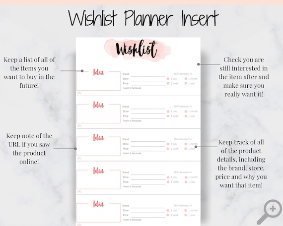 Wishlist Insert Printable Tracker Template. Christmas, Birthday, Holiday,  Shopping Wish List. Gifts for Me. Make a Wish. Giftlist PDF. A5 