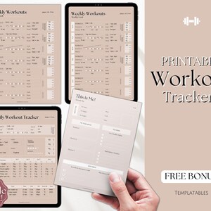 Exercise tracker, Workout planner, Fitness Journal, Weight loss Plan, Measurement, Food tracker, Work out Log Template, Health, Habit