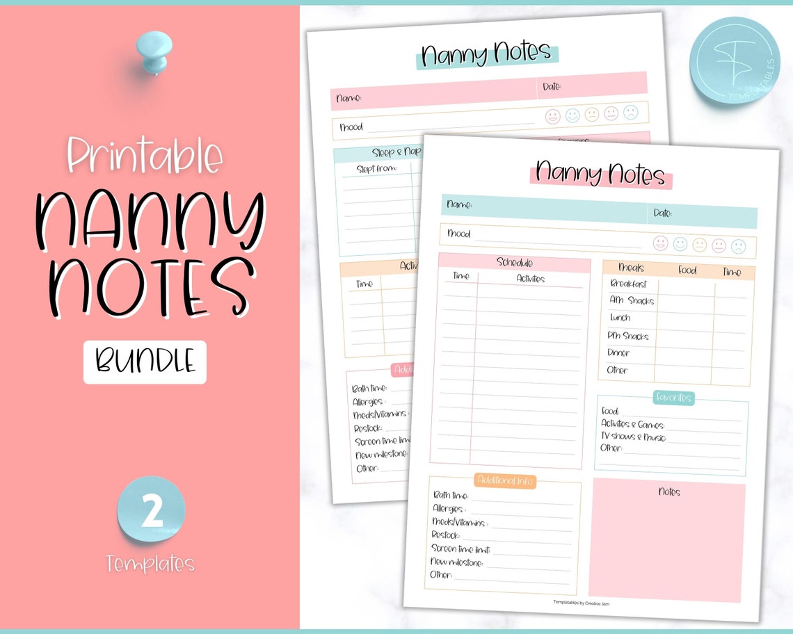 Nanny Checklist.pdf Babysitter Guide & Info Sheet, Nanny Notes Template, Nanny Schedule ...