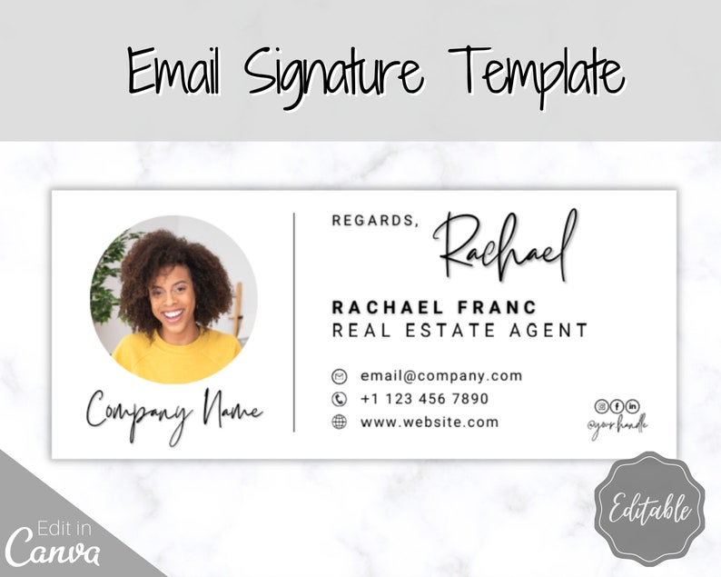 Sjabloon voor e-mailhandtekeningen BUNDEL! Voeg logo en foto toe! Bewerkbaar Canva-signatuurontwerp. Minimalistisch, makelaar, onroerend goed, professioneel, Gmail afbeelding 7