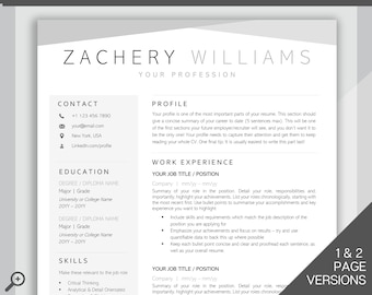 2 Page Resume Template Word. CV Template Professional, CV Design, Executive Resume Template, Clean Curriculum Vitae, Minimalist, ATS, Free