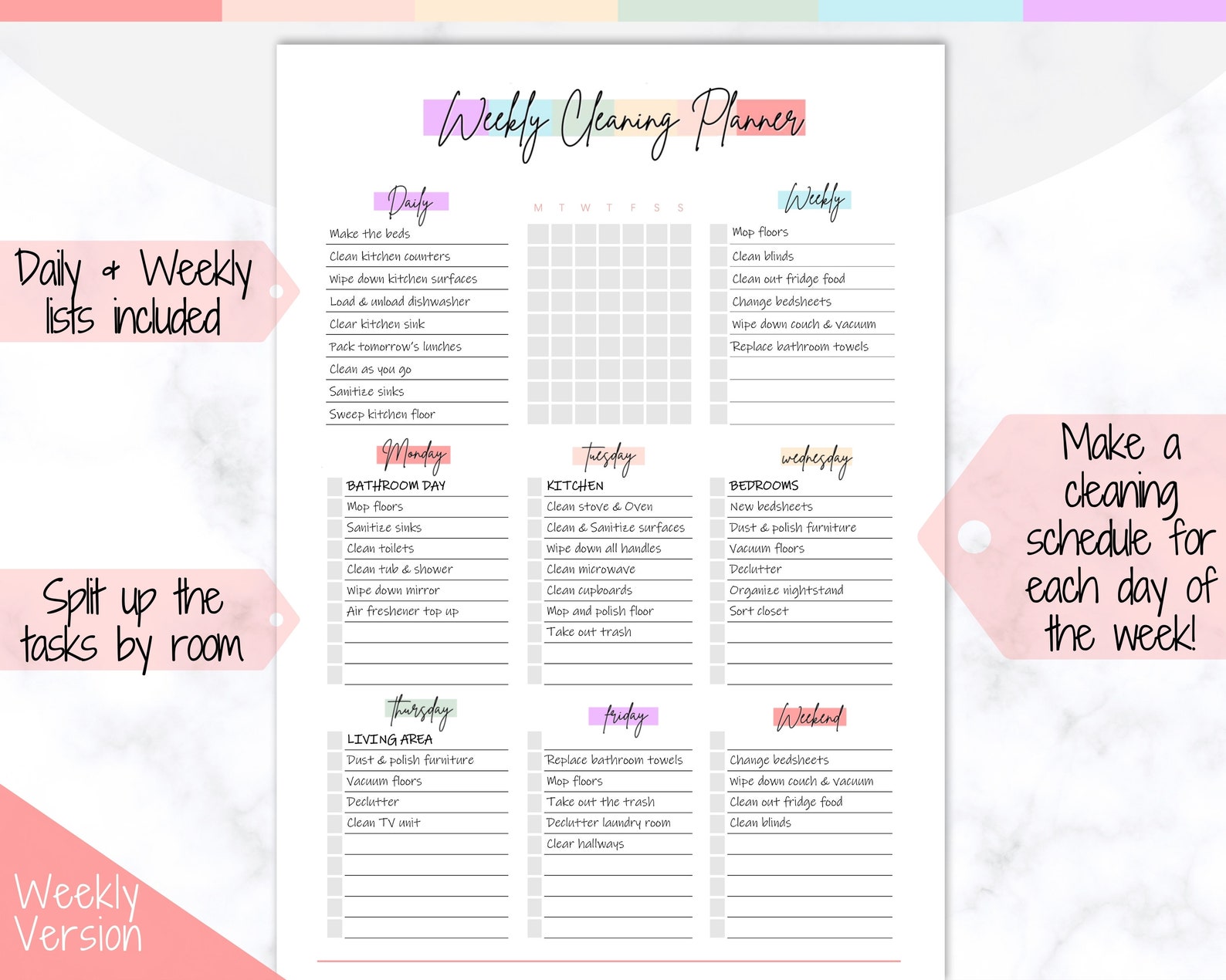 EDITABLE Cleaning Schedule Weekly Cleaning Planner Cleaning | Etsy UK