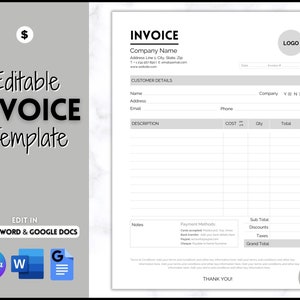 Invoice Template, EDITABLE Receipt Form, Small Business, Receipt Order, Job Estimate Form, Word, Canva, Google Docs, Quote, Proposal