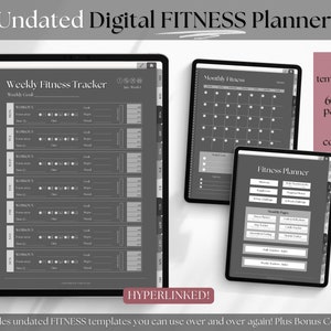 NIEDATA Cyfrowy planer FITNESS, tryb CIEMNY, Planer fitness GoodNotes, Dziennik fitness, Śledzenie utraty wagi, Trening na iPadzie, Szablon Wellness