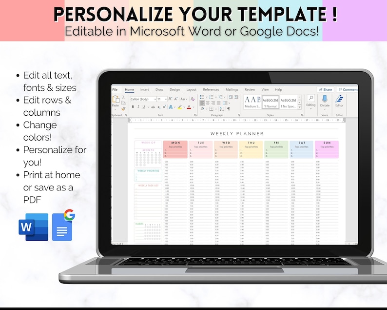 Weekly Hourly Planner EDITABLE Weekly Schedule, Daily Planner, Undated Planner, 2024 Weekly Organizer, To Do List printable, Adhd, Colorful image 6