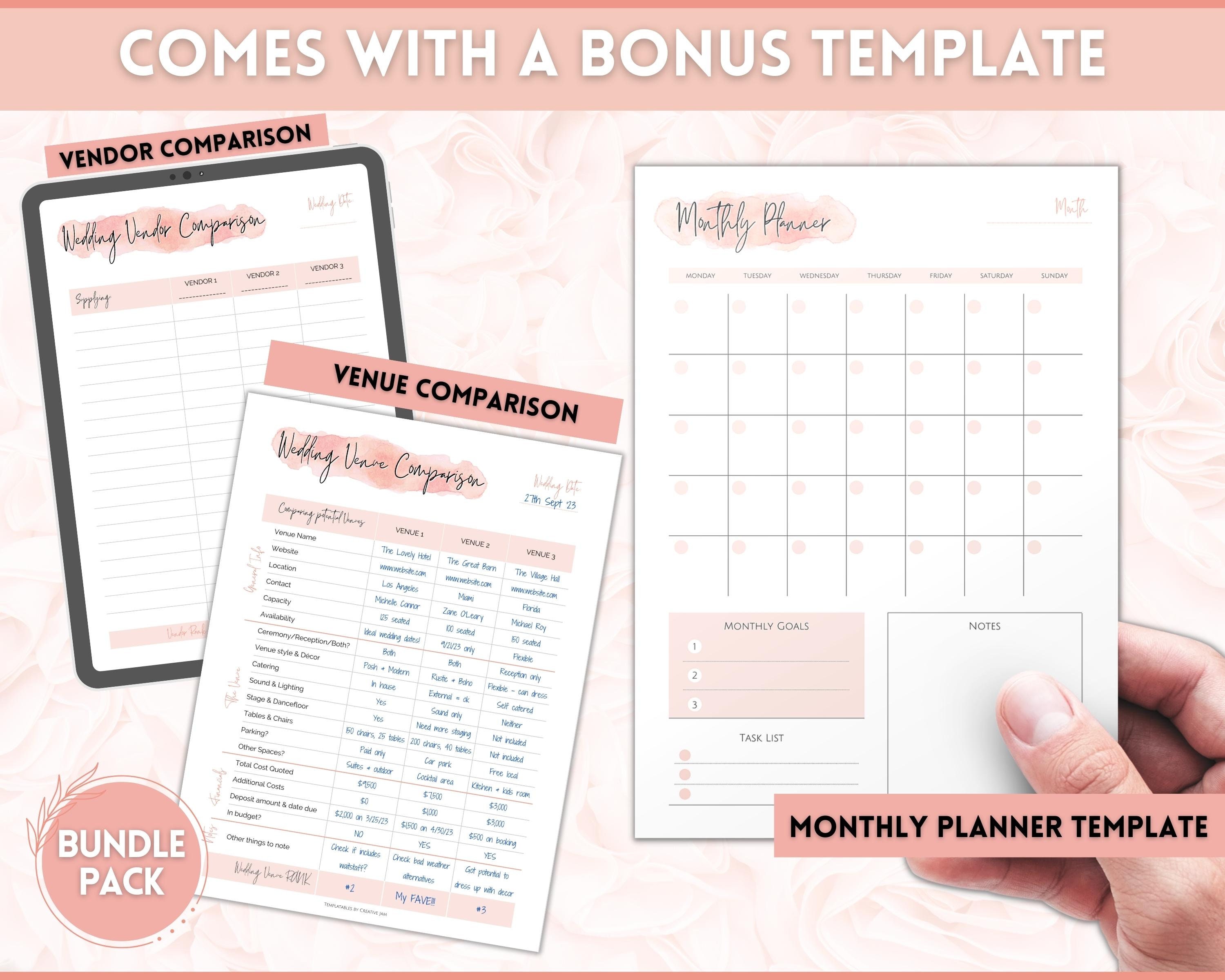 Wedding Vendor Comparison Template, Vendor List, Venue Comparison, Vendor  Checklist, Wedding Planner, Printable Supplier Tracker, Pink - Etsy