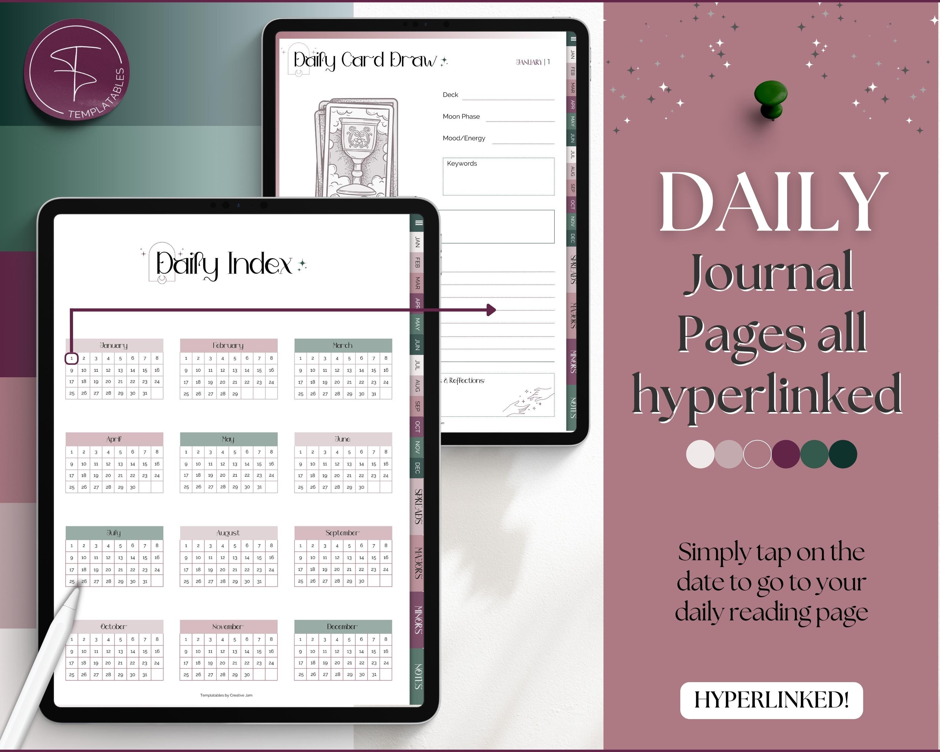 Tarot Journal Digital, Tarot Planner Workbook, Daily Card Reading