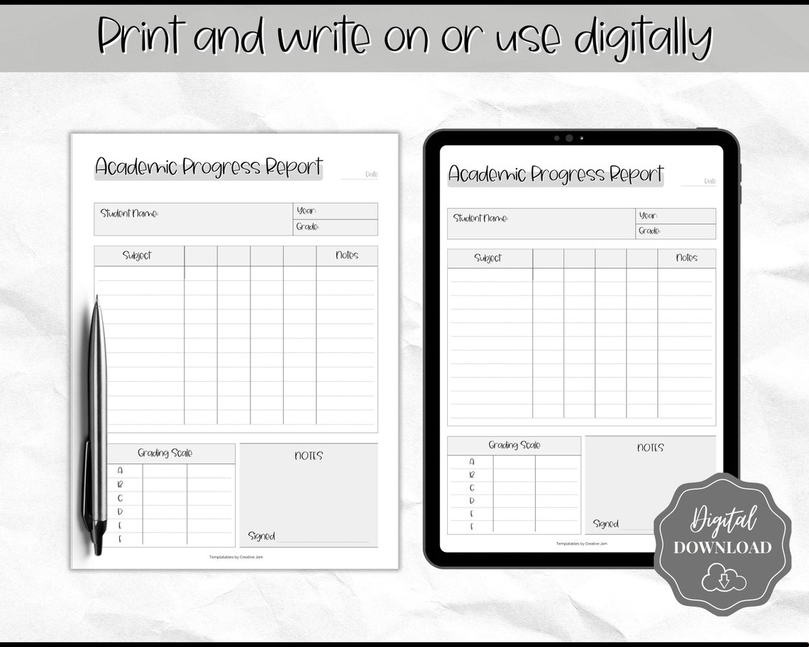 Homeschool Report Card Printable Progress Report Home School - Etsy