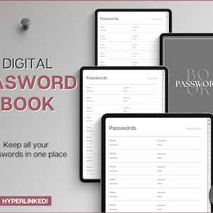 Digital Password Book, Password Tracker with tabs, Password Keeper & Organizer, Password Log, Goodnotes, Notability, iPad, Digital Notebook