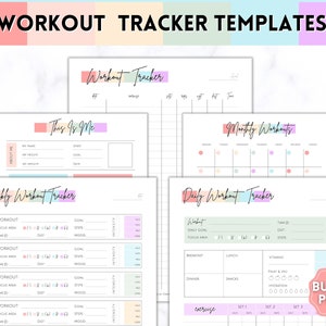 Exercise tracker, Workout planner, Fitness Journal, Weight loss Plan, Measurement, Food tracker, Work out Log Template, Health, Habit